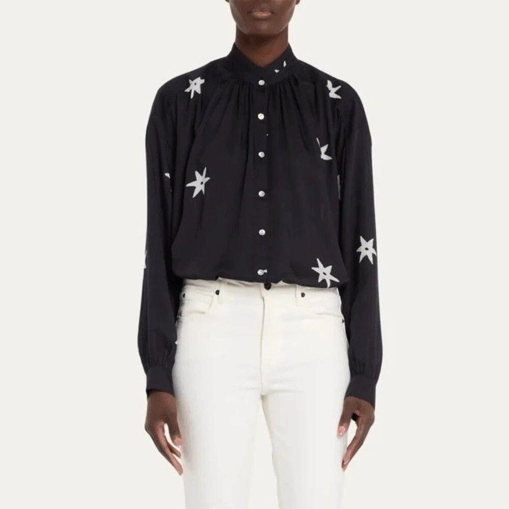 Alix of Bohemia Kiki Blouse Night Star Women’s S Black Sheer Ruffle Romantic